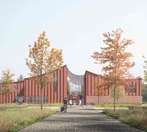 Impressie van het nieuwe gebouw, gemaakt door Grosfeld, Bekkers, van der Velde Architecten.  